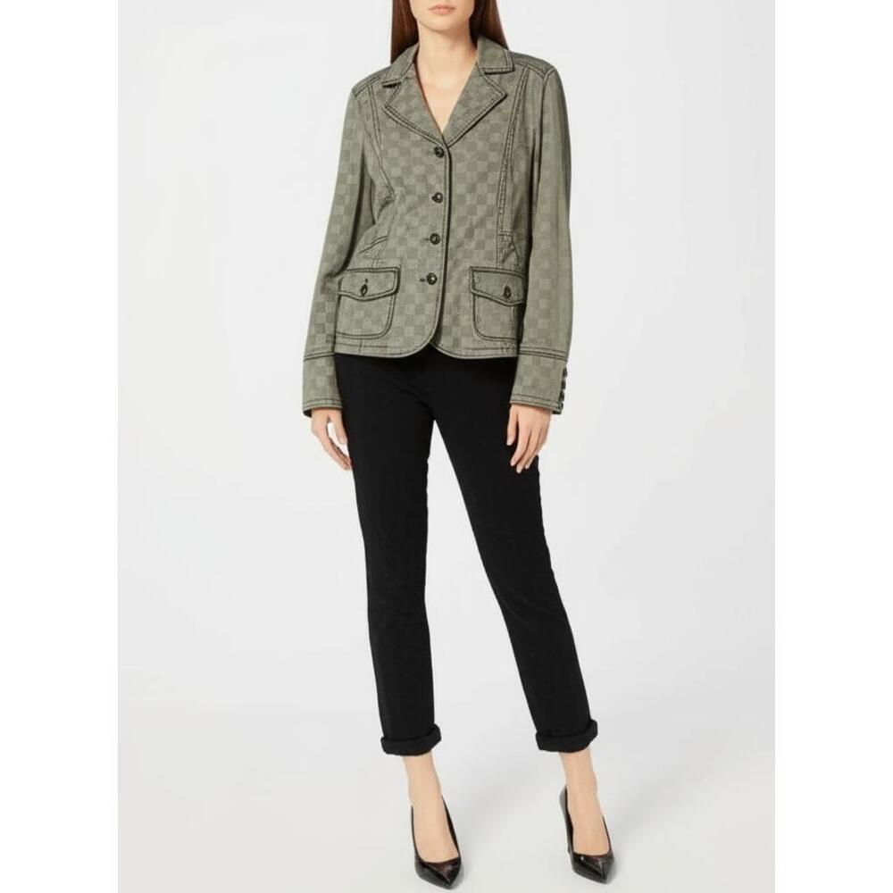 Gloria‎ Vanderbilt Womens Olive Green Checkered Blazer Vintage Chic Size L